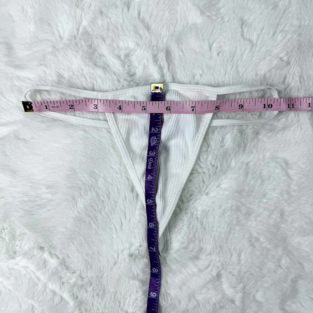 Heart Charm White Ribbed G-String 🤍